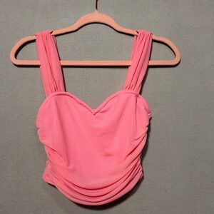 Pink Ruched Crop‎ Tank Top Sweetheart Neckline Womens Size Small Mesh Mermaid